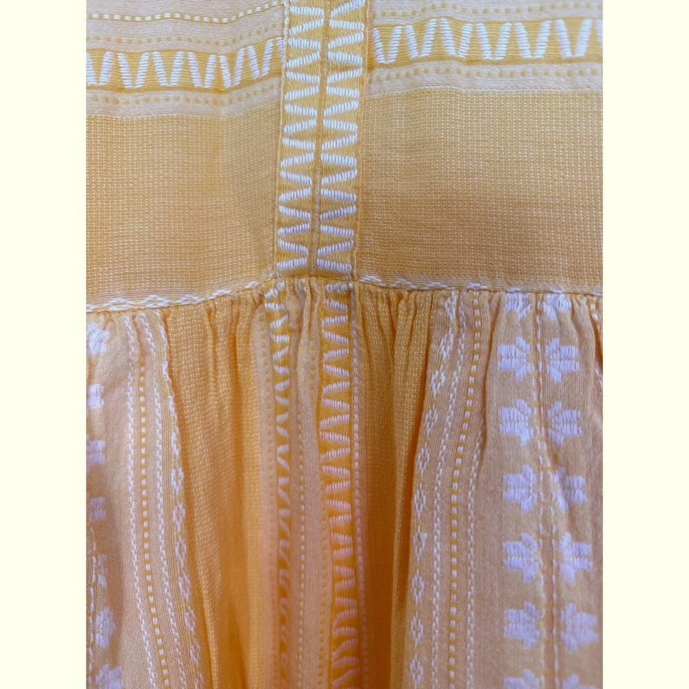 NWTs Baby Doll Organic Cotton Embroidered Tiered Mini Dress Yellow Boho V-Neck S - Picture 7 of 14
